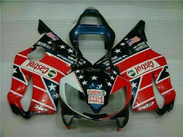 2001-2003 Red White Blue Castrol Cycle World Honda CBR600 F4i Motorcycle Fairings Kits UK Stores