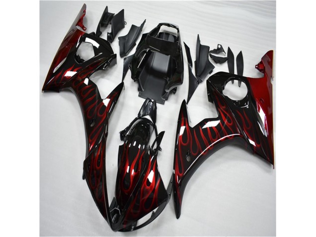 2003-2005 Black Red Flame Yamaha YZF R6 Motorcycle Fairing UK Stores