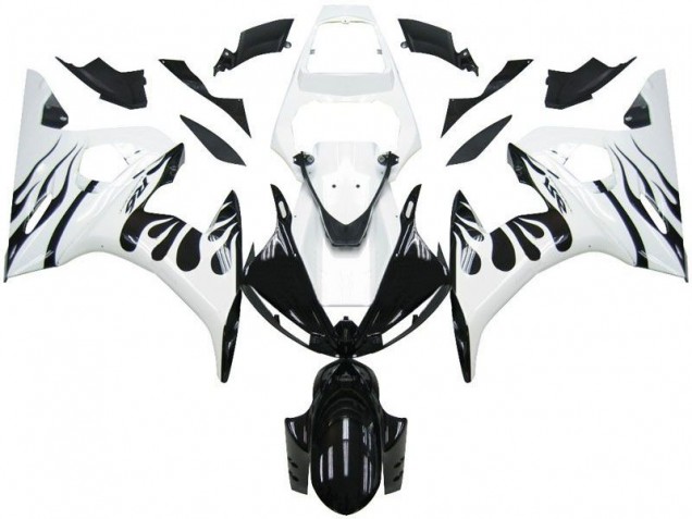 2003-2005 White Flame Black Yamaha YZF R6 Motorcycle Fairings Kits UK Stores