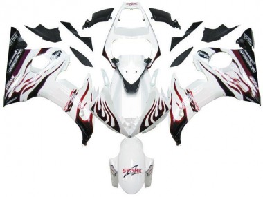 2003-2005 White Black Red Flame Yamaha YZF R6 Motorcycle Fairings UK Stores