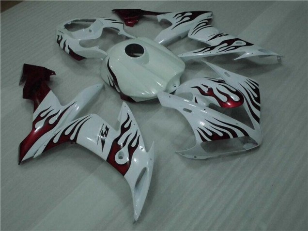 2004-2006 White Red Flame Yamaha YZF R1 Motorcyle Fairings UK Stores