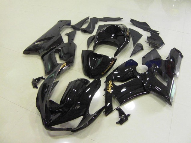 2005-2006 Glossy Black Gold Decals Kawasaki ZX6R Motorcycle Fairings Kits UK Stores