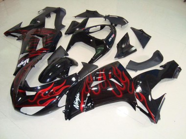 2006-2007 Black Red Flame Kawasaki ZX10R Moto Fairings UK Stores