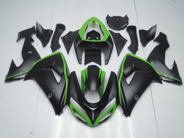 2006-2007 Matte Black with Green Line Kawasaki ZX10R Motorcycle Fairing Kits UK Stores