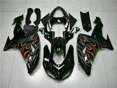 2006-2007 Black Red Flame Kawasaki ZX10R Motorcyle Fairings UK Stores