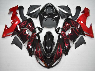 2006-2007 Red Flame Kawasaki ZX10R Motorcycle Fairings Kit UK Stores