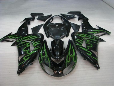 2006-2007 Black Green Flame Kawasaki ZX10R Motorcycle Fairing UK Stores