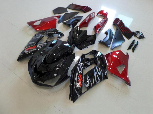 2006-2011 Black Nd Red Silver Flame Kawasaki ZX14R ZZR1400 Motorbike Fairing UK Stores