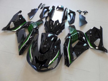 2006-2011 Glossy Black with Green Line Kawasaki ZX14R ZZR1400 Motor Bike Fairings UK Stores