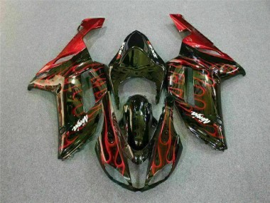 2007-2008 Black Red Flame Kawasaki ZX6R Motor Bike Fairings UK Stores