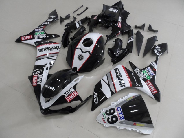 2007-2008 Black White Stickers Packs Yamaha YZF R1 Motorcycle Fairings Kit UK Stores