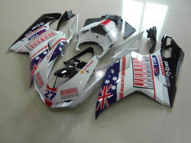 2007-2014 White Blue Red Ducati 848 1098 1198 Bike Fairings UK Stores