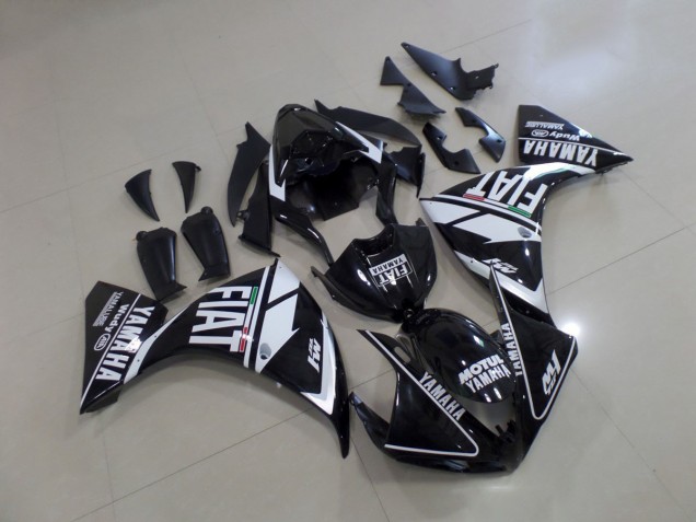 2009-2011 Black White Fiat Yamaha YZF R1 Motorcycle Fairing Kit UK Stores