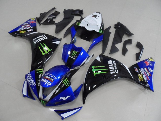 2009-2011 Blue Black Monster Yamaha YZF R1 Bike Fairings UK Stores