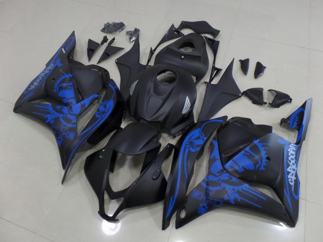 2009-2012 Matte Black Blue Skull Honda CBR600RR Motorcycle Fairings Kit UK Stores