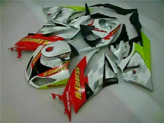 2009-2012 White Red H. Energy Kawasaki ZX6R Motorcycle Fairings Kit UK Stores