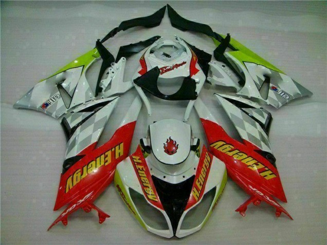 2009-2012 White Red H. Energy Kawasaki ZX6R Motorcycle Fairings Kit UK Stores