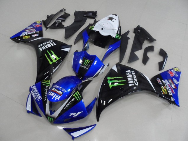 2012-2014 Blue Black Monster Yamaha YZF R1 Motorcycle Fairing Kits UK Stores