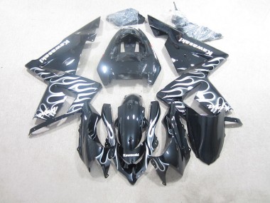 2003-2005 Black White Flame Kawasaki ZX10R Motorcycle Fairings UK Stores