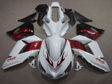 2006-2011 White Red Ninja Kawasaki ZX14R ZZR1400 Motorcycle Fairings Kits UK Stores