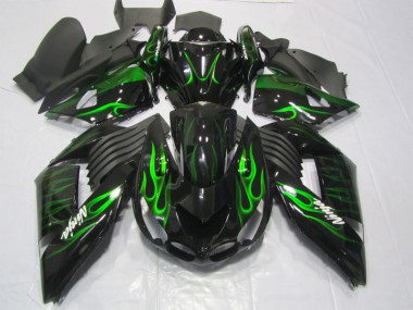 2006-2011 Black Green Flame Ninja Kawasaki ZX14R ZZR1400 Motorcycle Replacement Fairings UK Stores