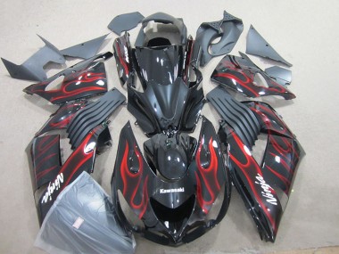 2006-2011 Black Red Flame Ninja Kawasaki ZX14R ZZR1400 Motorcyle Fairings UK Stores