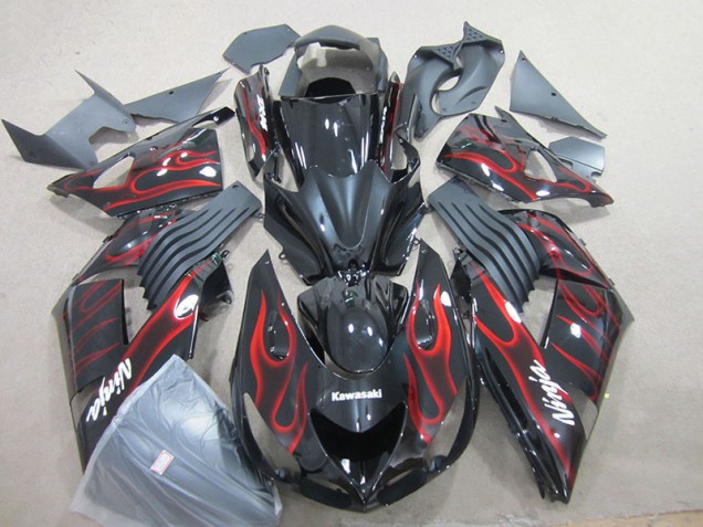 2006-2011 Black Red Flame Ninja Kawasaki ZX14R ZZR1400 Motorcyle Fairings UK Stores