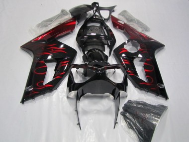 2003-2004 Black Red Flame Kawasaki ZX6R Motorcycle Fairing UK Stores