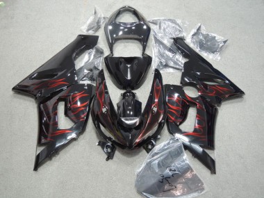 2005-2006 Black Red Flame Kawasaki ZX6R Moto Fairings UK Stores