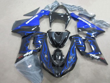 2005-2006 Black Blue Flame Ninja 636 Kawasaki ZX6R Motorcycle Fairings Kits UK Stores