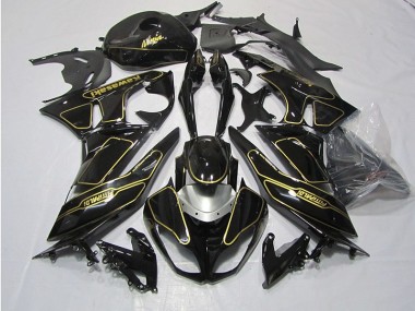 2009-2012 Black Gold Kawasaki ZX6R Motorcycle Fairings Kit UK Stores