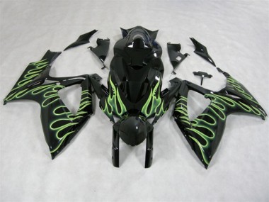 2006-2007 Black Green Flame Suzuki GSXR600 Motorcycle Fairings UK Stores