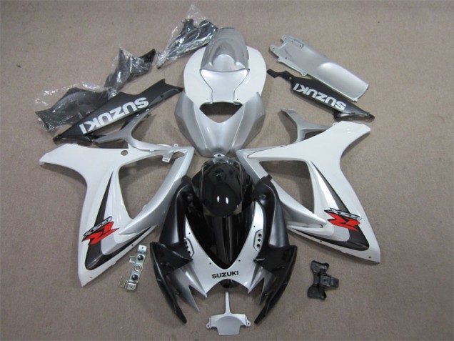 2006-2007 Black White Suzuki GSXR600 Motorcycle Fairing Kit UK Stores