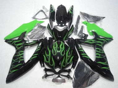 2008-2010 Black Green Flame Suzuki GSXR600 Bike Fairings UK Stores