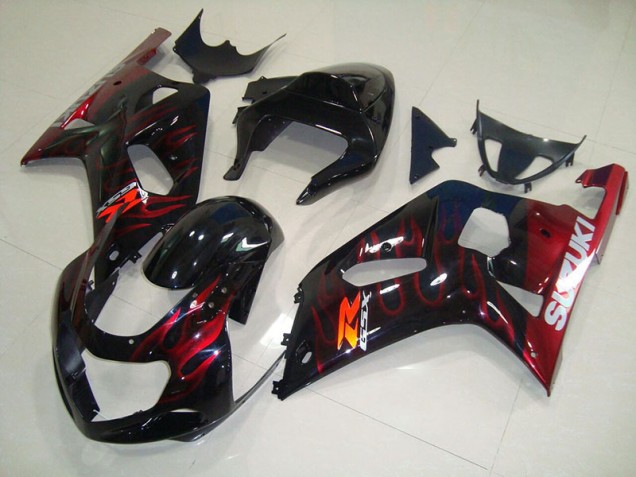 2001-2003 Black Red Flame Suzuki GSXR750 Bike Fairing Kit UK Stores