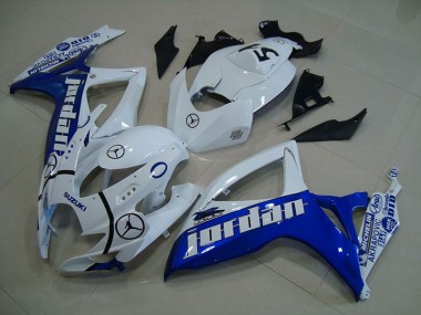 2006-2007 Blue White Jordan Suzuki GSXR750 Motorcycle Fairings Kits UK Stores