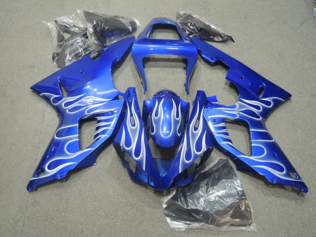 2000-2001 Blue White Flame Yamaha YZF R1 Motorcycle Fairings Kit UK Stores