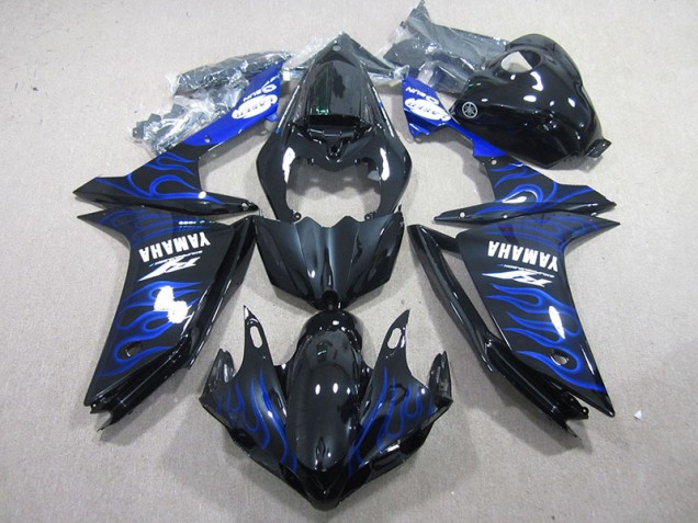 2007-2008 Black with Blue Flame Yamaha YZF R1 Motorcycle Fairing Kit UK Stores