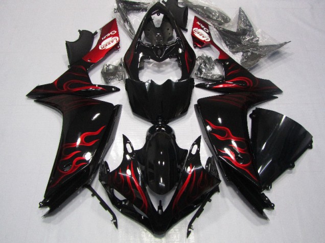 2007-2008 Black Red Flame Yamaha YZF R1 Motorcycle Fairings UK Stores