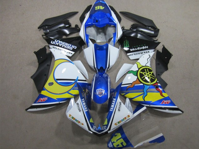 2012-2014 Blue White Yellow 46 Yamaha YZF R1 Motorcycle Replacement Fairings UK Stores