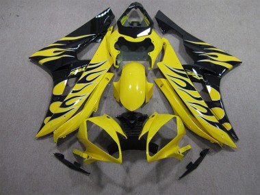 2006-2007 Yellow Black Flame Yamaha YZF R6 Motorbike Fairing Kits UK Stores